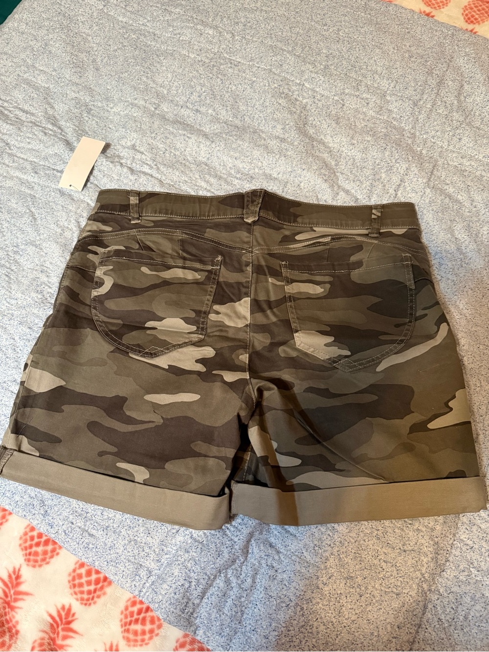 Democracy Camo an-solution Roll-Cuff Shorts in Olive and Khaki - Picture 4 of 7